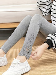Floral Lace Panel Skinny Leggings Casual Every Stretchy Leggings