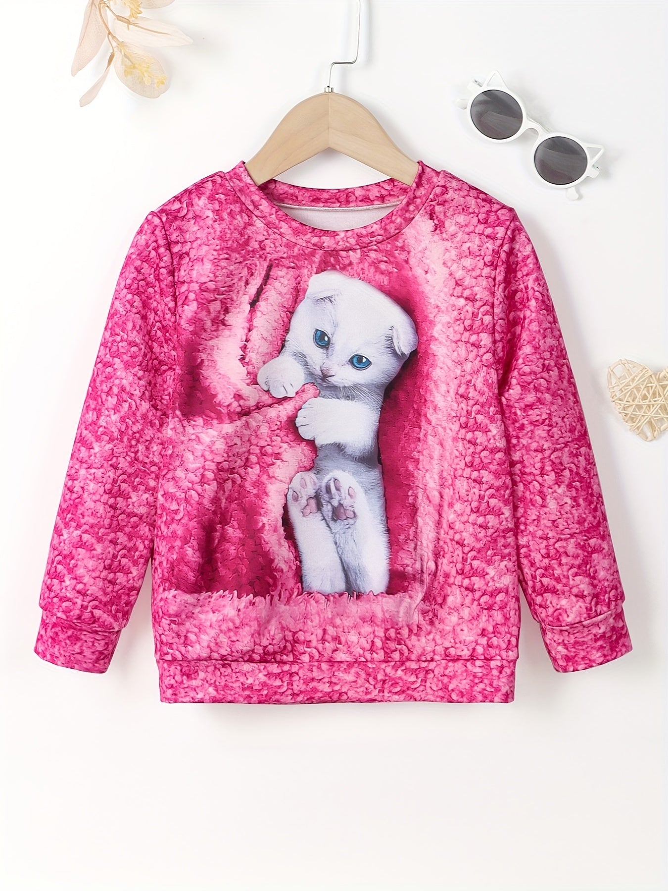 Kitten Tie Dye Sweatshirt for Girls Long Sleeve Top