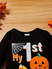 Baby Boys My First Halloween Romper Pumpkin Smiley Print