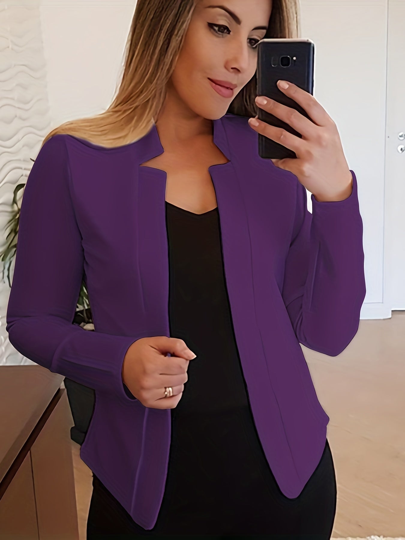 Solid Split Open Front Blazer Long Sleeve Blazer & Stylish Tops