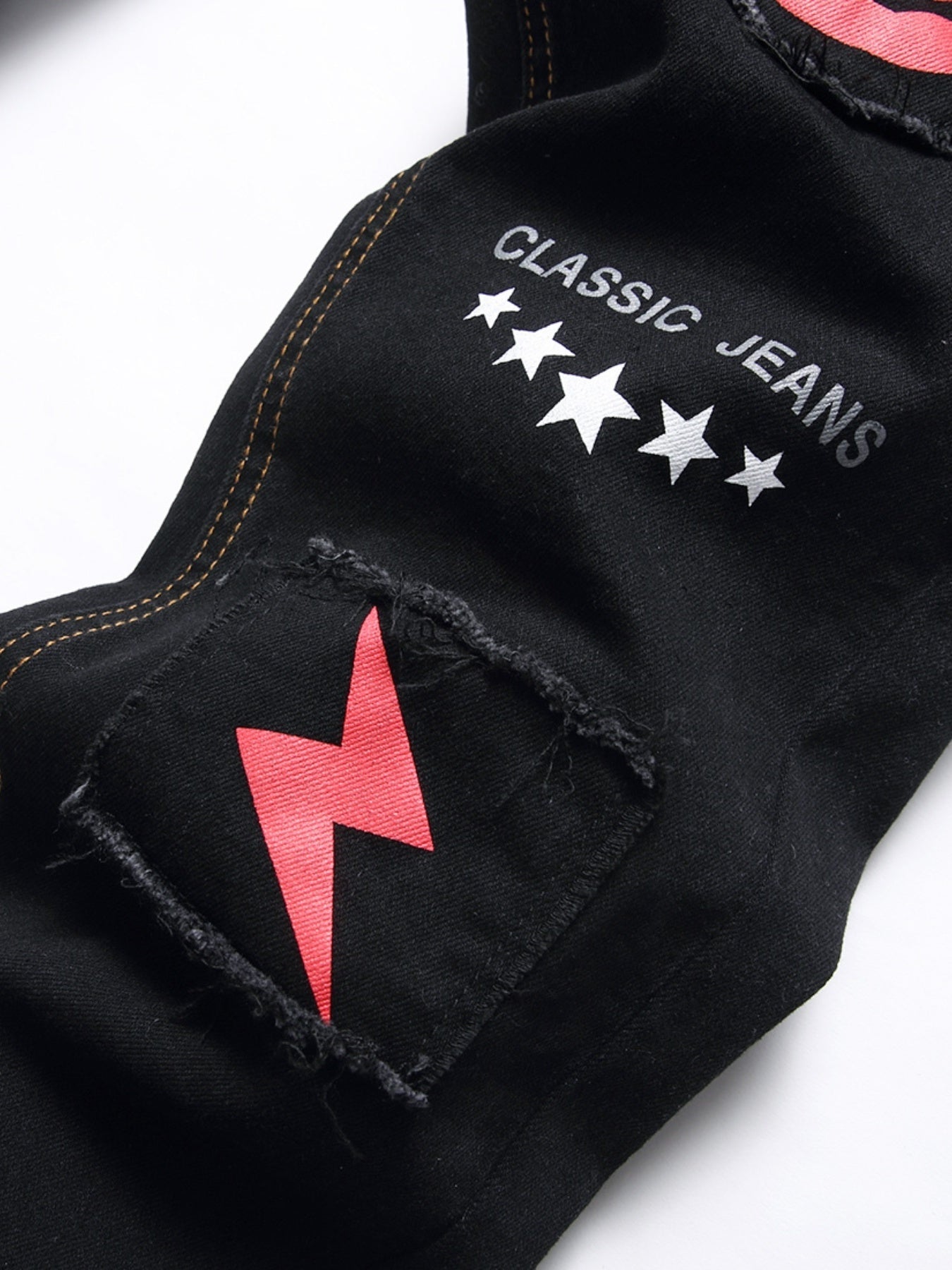 Boys Ghost Face Ripped Jeans Slim Fit Washed Denim Pants