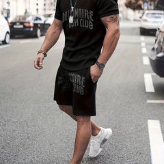 Men's Letter Print T shirt Active Shorts Set Fitness