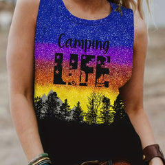 Graphic Print Crew Neck Tank Top Summer Sleeveless Women's Top
