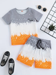 Boys Contrast T shirt & Shorts Set Summer Outfit