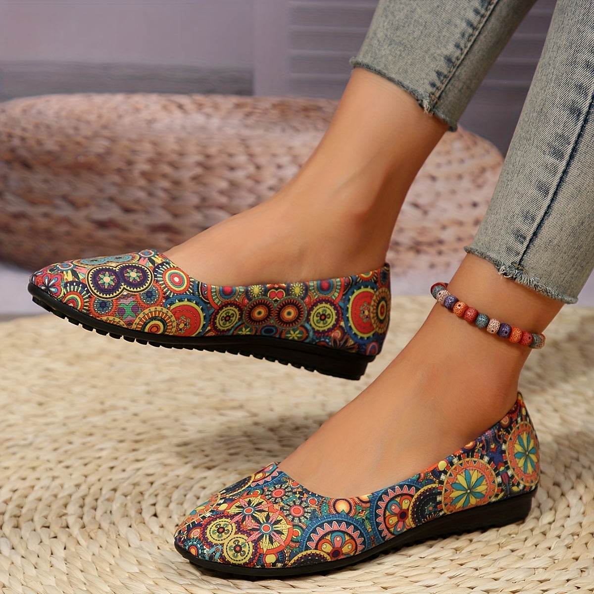 Women's Flower Pattern Slip-On Flat Shoes Lightweight & Comfortable