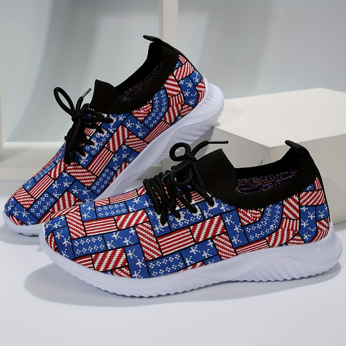 Women's Stripe Graphic Running Shoes Breathable Lace Up Sneakers