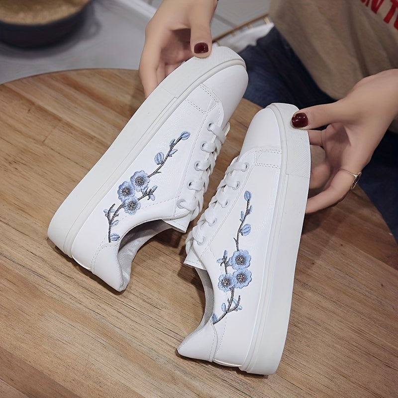 Women's Flower Embroidery Sneakers Casual Low Top Outdoor Shoes
