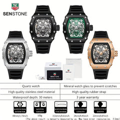 SENSTONE Men's Watch Waterproof Stainless Steel Sports Square Tonneau Watches