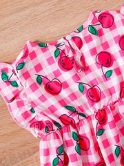 Toddler Girls Strawberry Print Peplum Top Flutter Sleeve Vacation Outfit