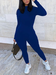 Skinny Crew Neck Jumpsuit Long Sleeve Suit For Spring & Fall