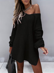 Casual Sweater Dress Women's Solid Lantern Sleeve One Shoulder Dress