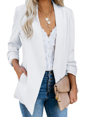 Open Front 3/4 Sleeve Blazer Solid V Neck Office Outerwear