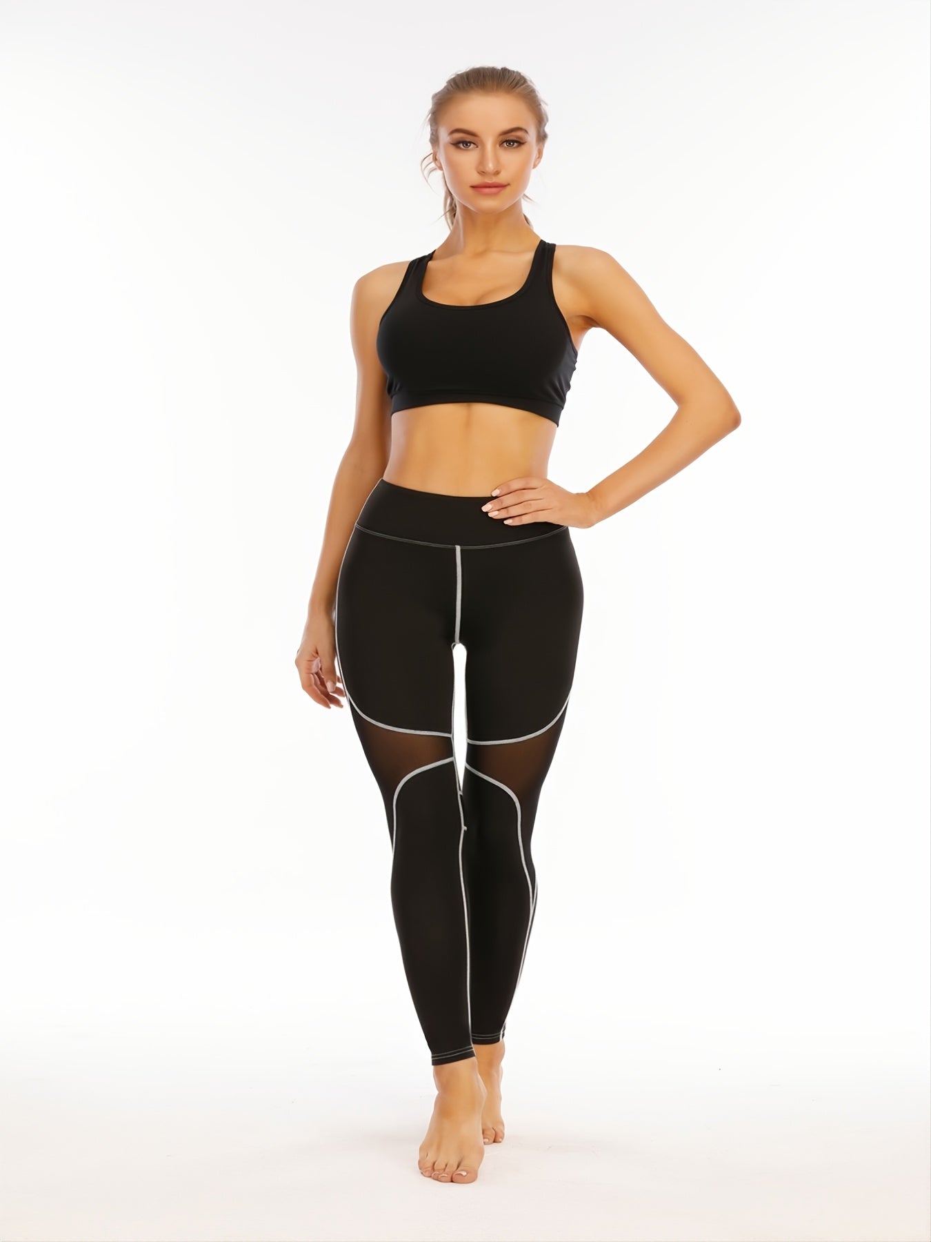 High Waist Yoga Pants with Mesh for Fitness & Running