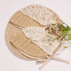 Beige Flower Lace Straw Palace Baby Hat Ribbon