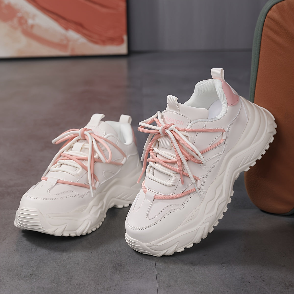 Women's Faux Leather Chunky Sneakers Shock Absorption Shoes