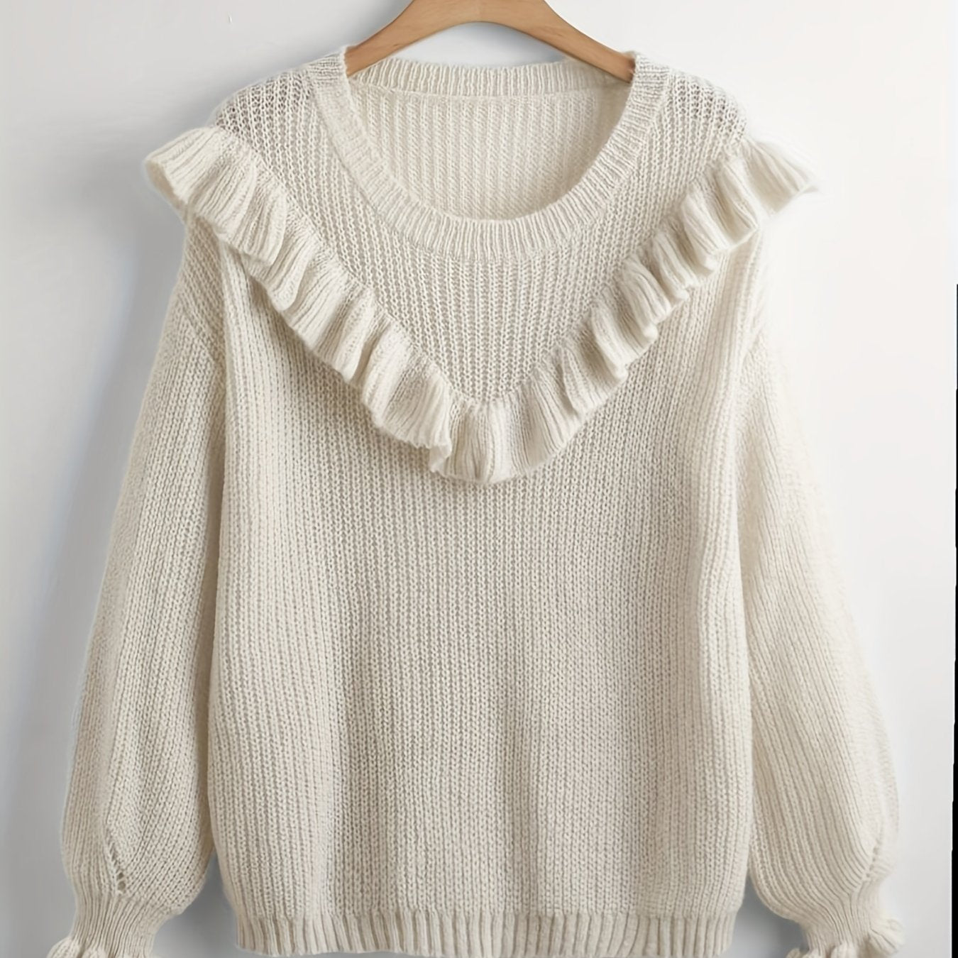Women's Ruffle Trim Long Sleeve Sweater