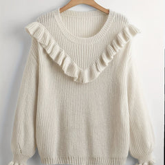 Women's Ruffle Trim Long Sleeve Sweater