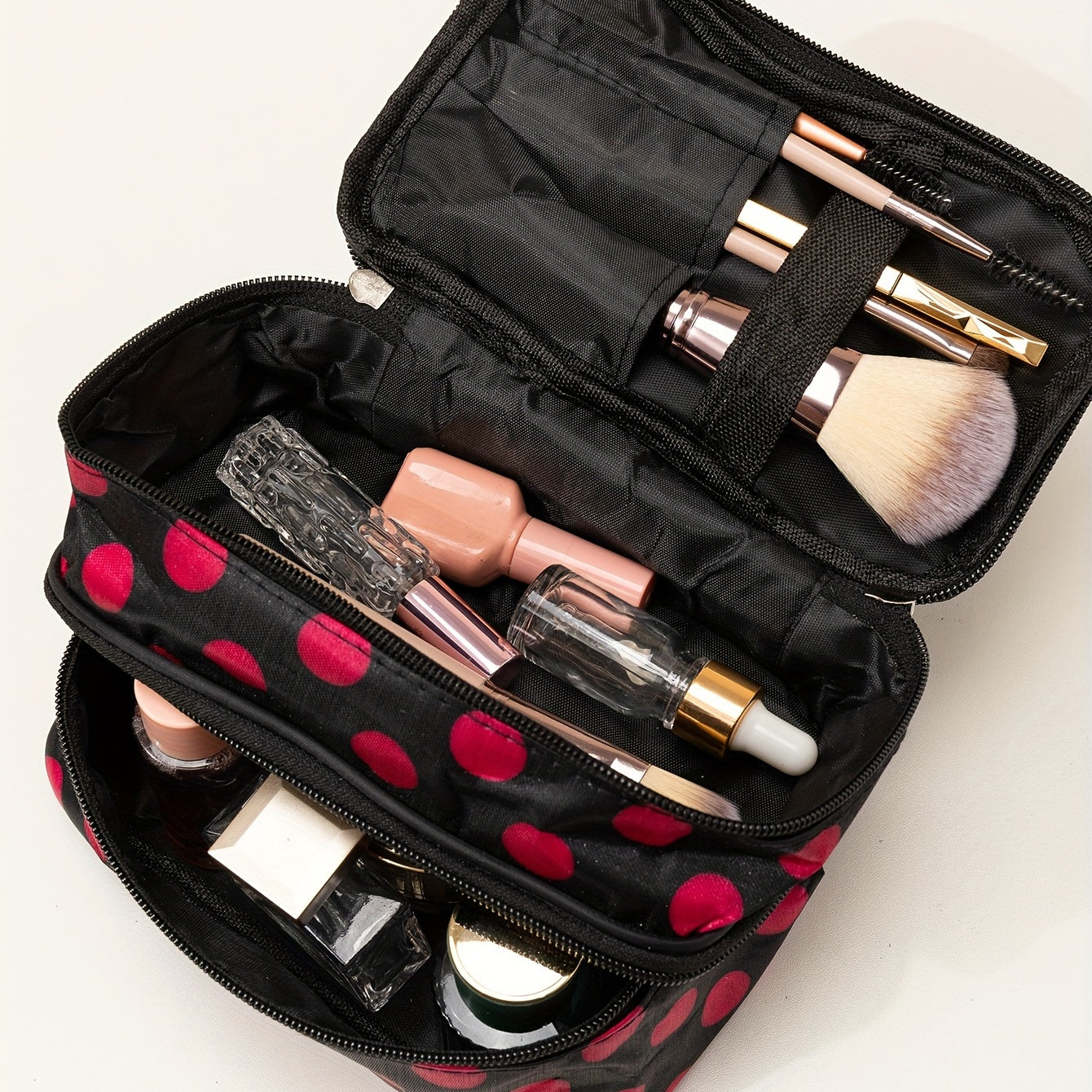 Double Layer Cosmetic Bag with Zipper for Travel