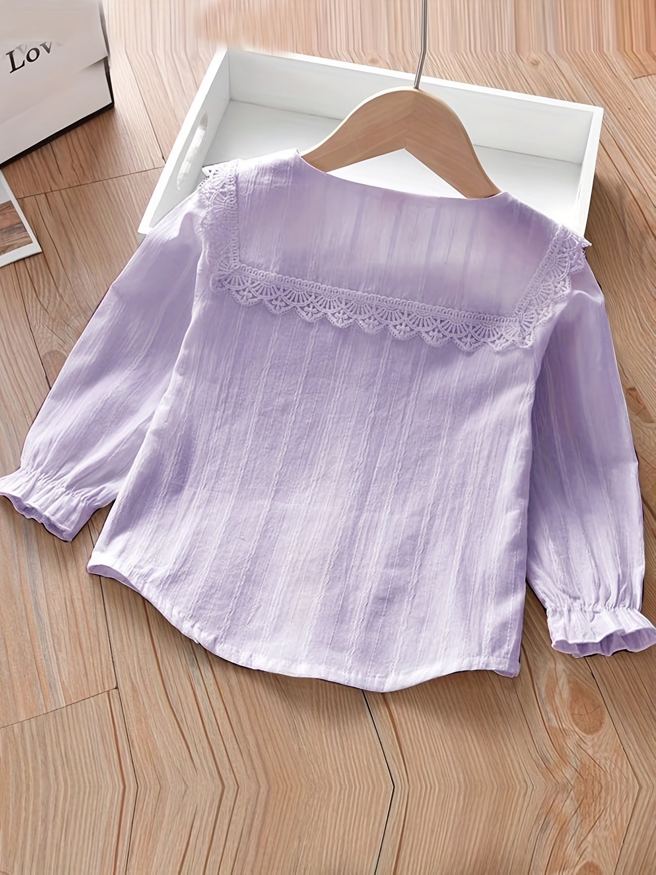 Kid Girls Flower Embroidered Collar Long Sleeve Uniform Shirt Button Down Blouse