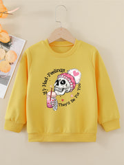 Skull Pom Hat Girls Sweatshirt Casual Fit Toddler Kids Tops Pullover