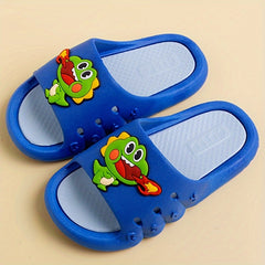 Boys Cartoon Open Toe Slippers, Non Slip Lightweight Indoor Shower Pool Slippers