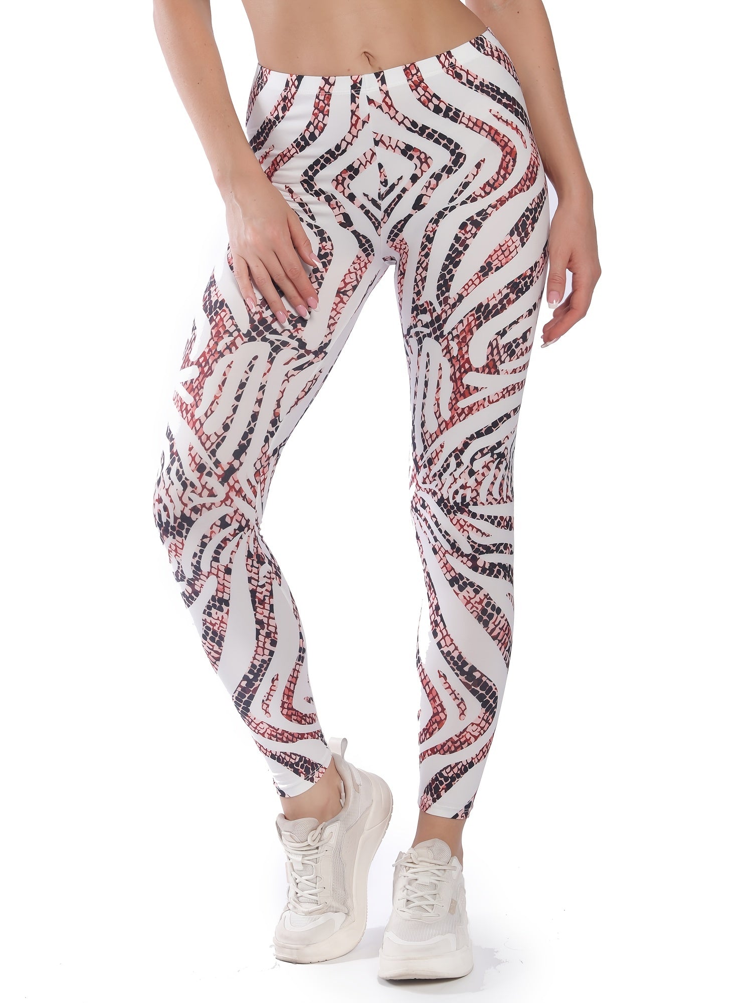 Striped Snake Print High Waist Skinny Leggings High Stretch