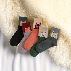 5 Pairs Cartoon Cat Print Socks Women's Stockings
