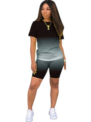Tie Dye Print 2 Piece Set Crew Neck Short Sleeve Tops & Biker Shorts