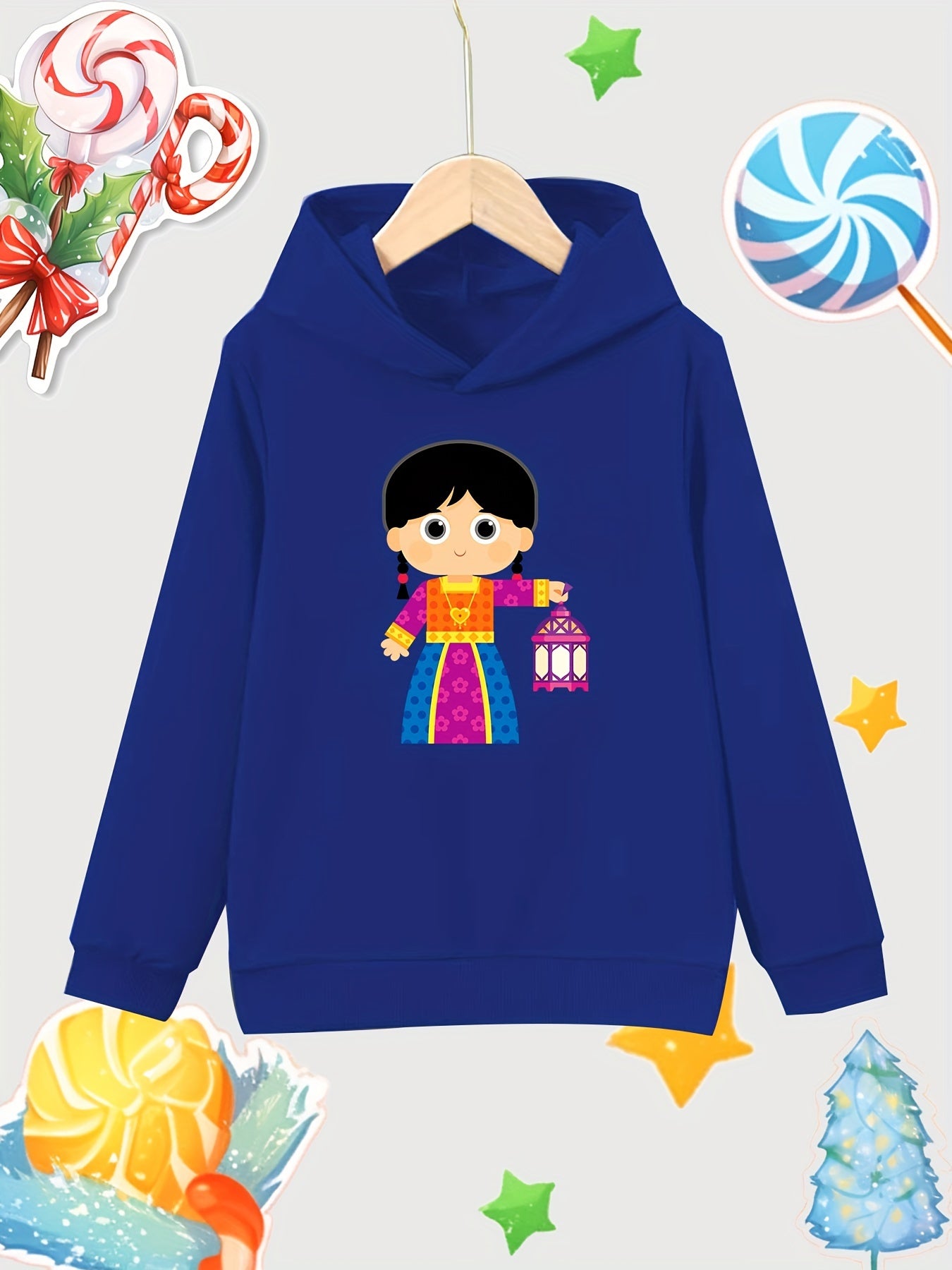 Girl with Lantern Girls Pullover Hoodie for Autumn