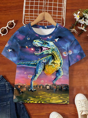 3D Dino In The City Graphic Short Sleeve T shirt Girls Summer