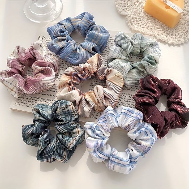 10pcs Plaid Hair Tie Elastic Ponytail Holder Hair Accessories For Women Girls