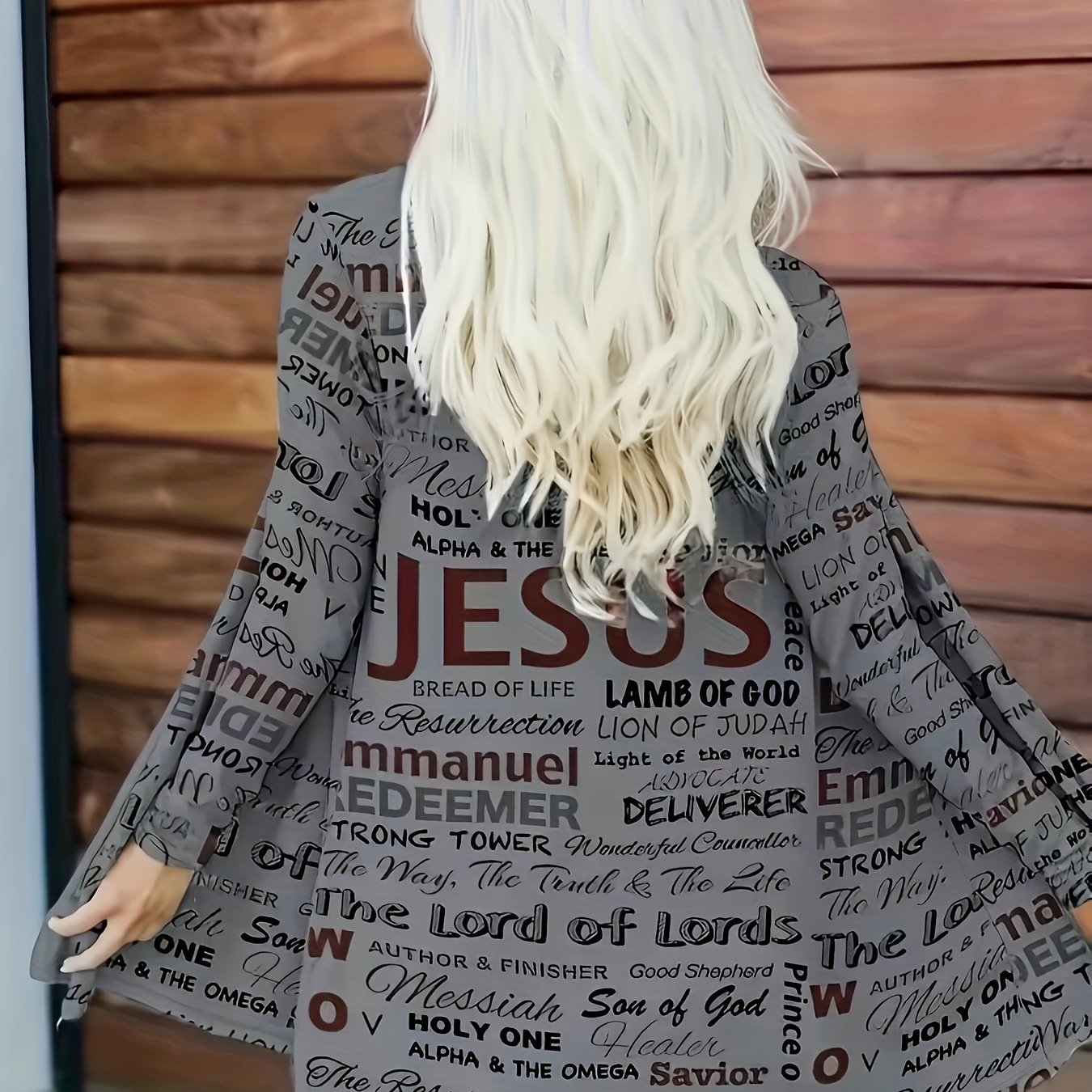 Letter Print Open Front Cardigan