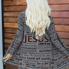 Letter Print Open Front Cardigan