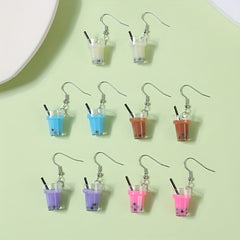 5 Pairs Funny Bubble Tea Bottle Earrings Set for Girls