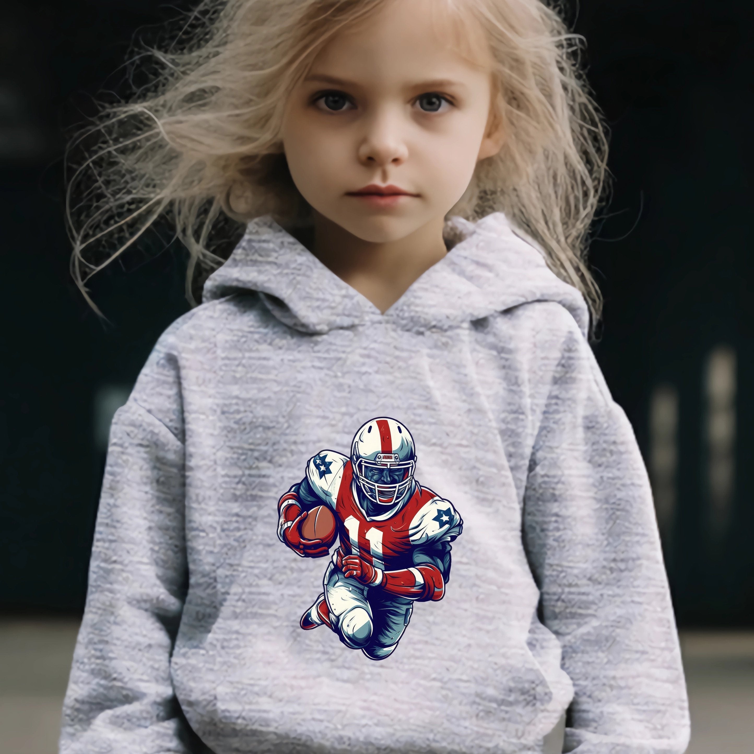 Rugby Player Pattern Long Sleeve Hooded Sweatshirt Girls