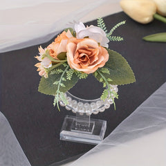 Rose Wristband Flower Ribbon Faux Pearl Bracelet Wedding Bridesmaid