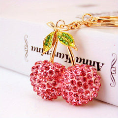 Cherry Charm Keychain Rhinestone Fruit Shape Key Ring Bag Pendant Ornaments