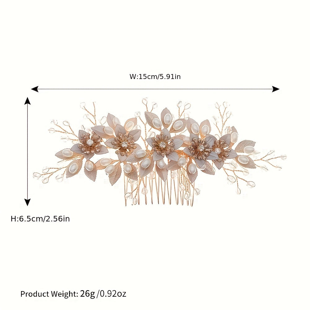 Rose Golden Bridal Hair Comb with Crystals and Pearls