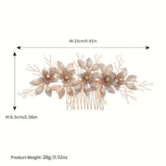 Rose Golden Bridal Hair Comb with Crystals and Pearls