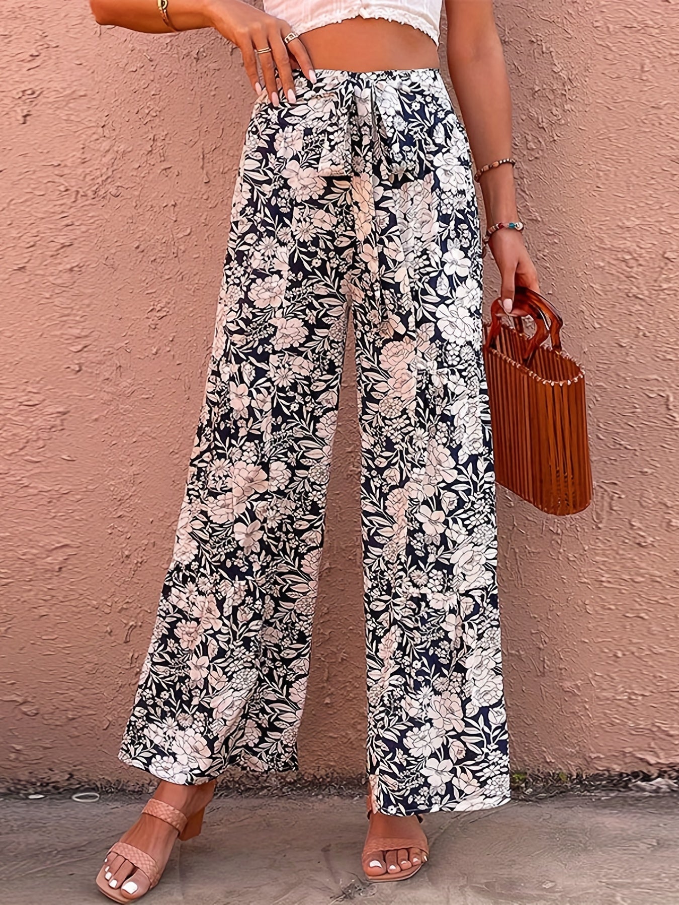 Floral Print High Rise Wide Leg Pants