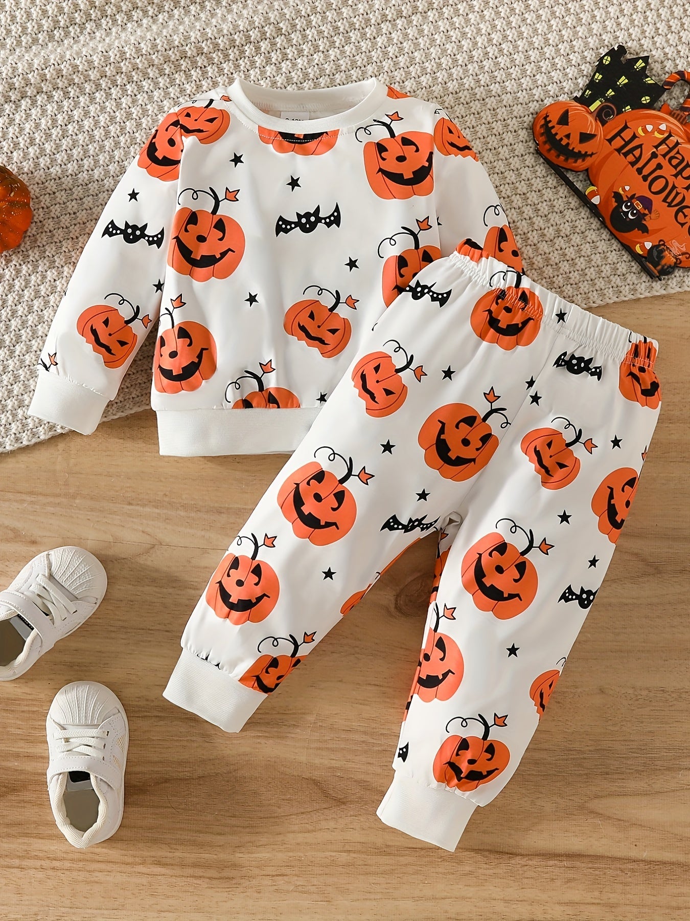 Baby Boy Pumpkin Print Halloween 2pcs Set