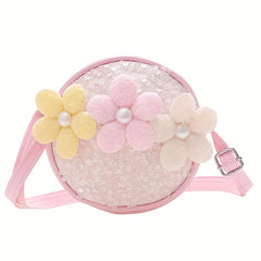 Flower Shoulder Bag Sequin Round Crossbody Coin Purse