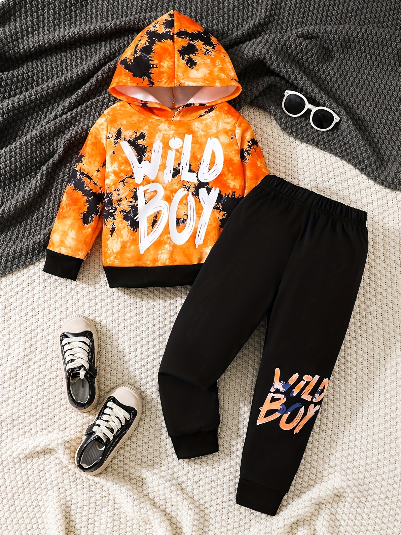 Boy's Tie Dye WILD BOY Print Hoodie & Sweatpants Set