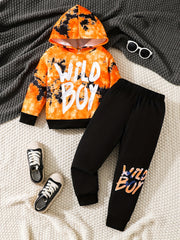 Boy's Tie Dye WILD BOY Print Hoodie & Sweatpants Set