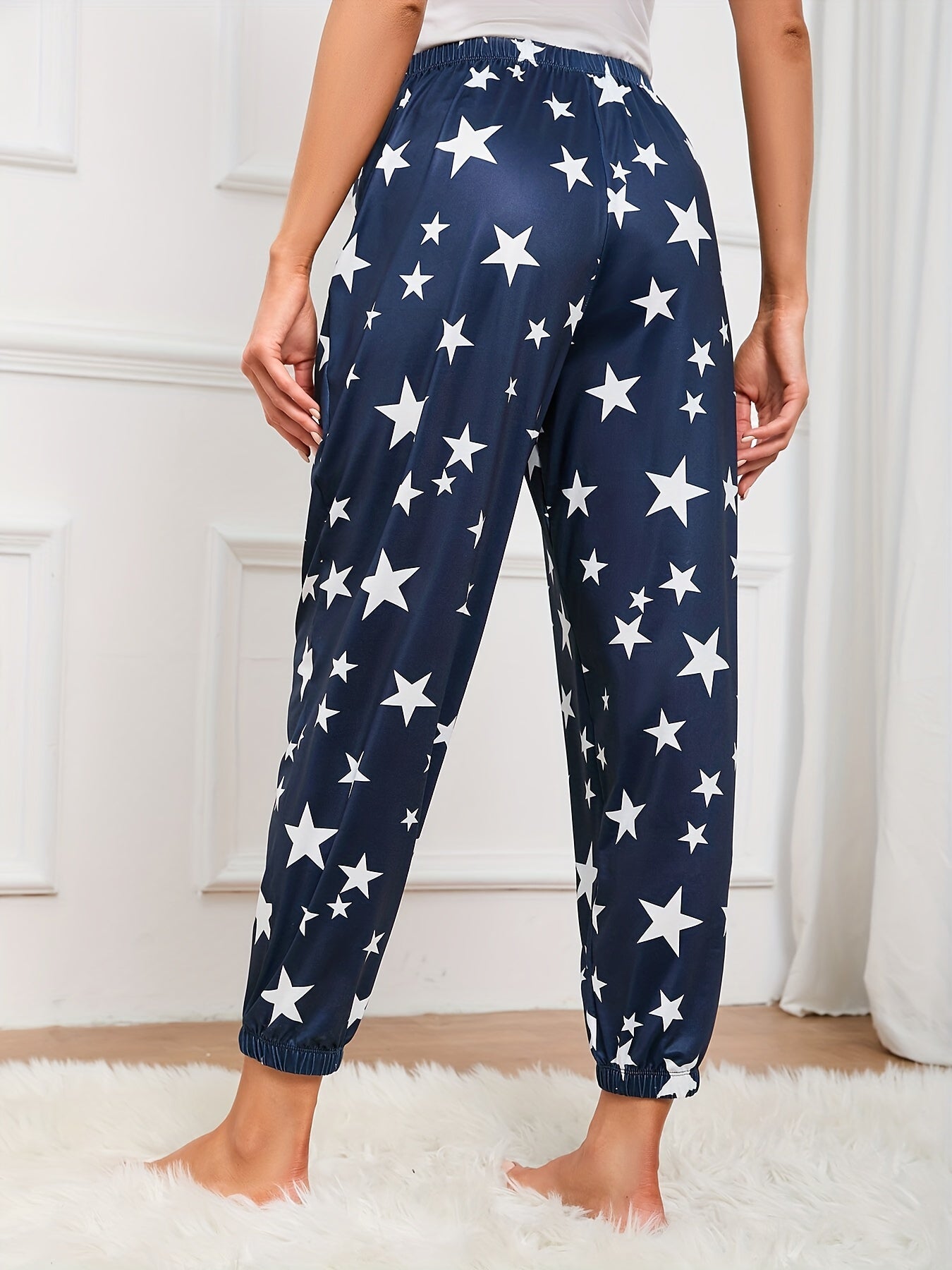Star Pattern Lounge Pants Casual Soft Elastic Waistband Womens Loungewear