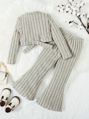 Toddler Girl's Ribbed Top & Flared Pants Set Casual Outfits