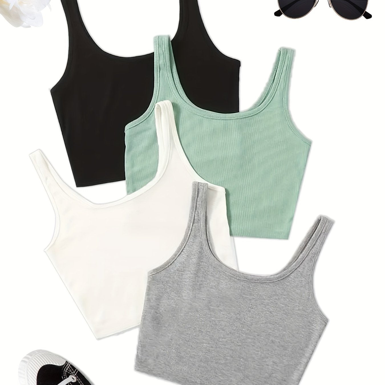 4 Pcs Set Crop Tank Top High Stretch Workout Yoga Gym Tank Top