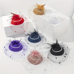 Feather Mesh Veil Fascinators Pillbox Hat 20s Vintage Tea Party Fascinator