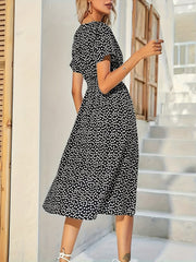 Floral Print Surplice Neck Dress Short Sleeve