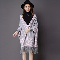 Geometric Striped Tassel Shawl Scarf Classic Vintage Warm Cape Women Coldproof